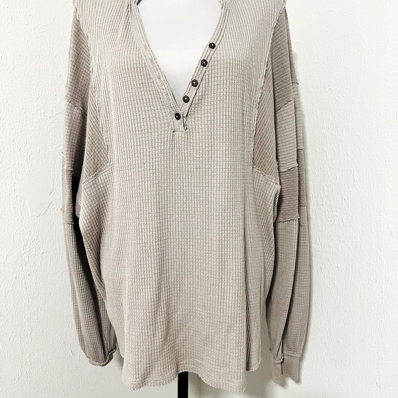 Free People We The Free Castillo Henley Medium Long Sleeve Women Patch Work EUC - Picture 2 of 12